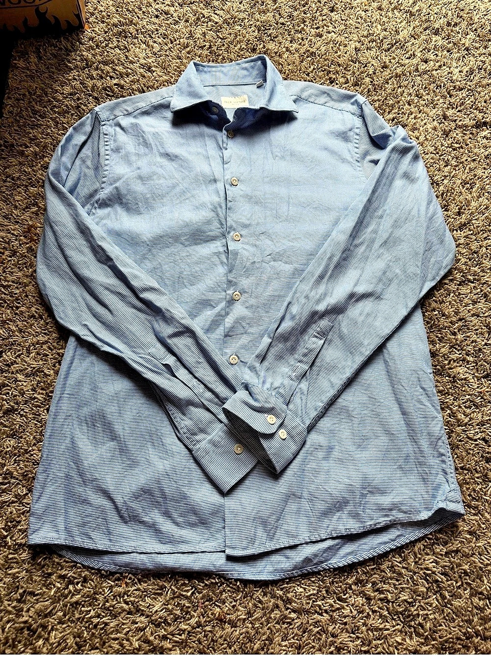 JACK VICTOR Men's Medium Light Blue Houndstooth Cotton Luxury Dress Shirt